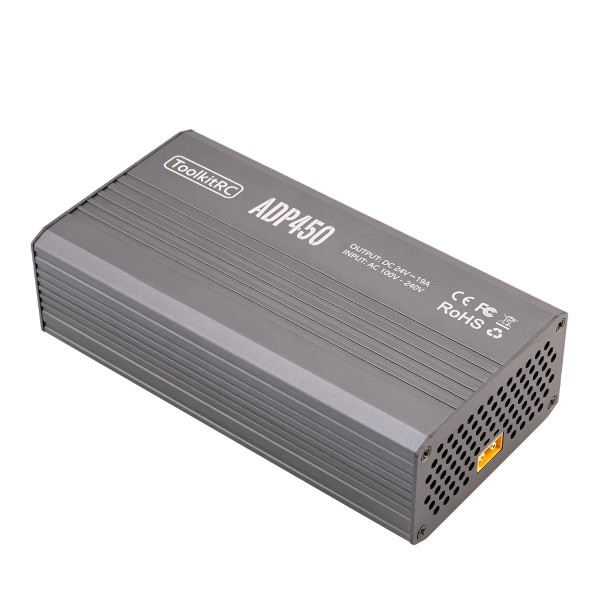 ToolkitRC ADP450 450W Power Supply Adapter with XT60 Output 24V19A AC Input 100V-240V Plastic Battery Charger for M8D M6D M8P